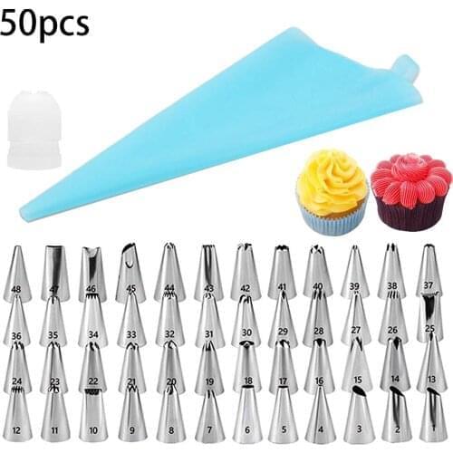 50PC/Set DIY Kitchen Baking Cake Decorating Tool Silicone Icing Piping Cream Pastry Bag Stainless Steel Nozzle Converter Tools