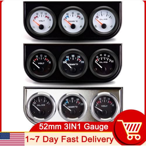 52MM 3 In 1 Volt meter+water temp gauge+Oil Pressure Gauge Kit Volt meter Oil Temperature Gauge Triple Meter + Oil Pres Sensor