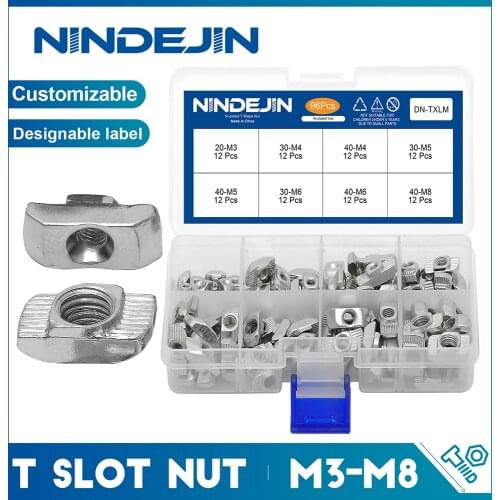 96pcs M3 M4 M5 M6 M8 T Slot Nut Hammer Head Sliding T Nut Fasteners Drop In T-nut Set for 2020 3030 4040 Series Aluminum Profile