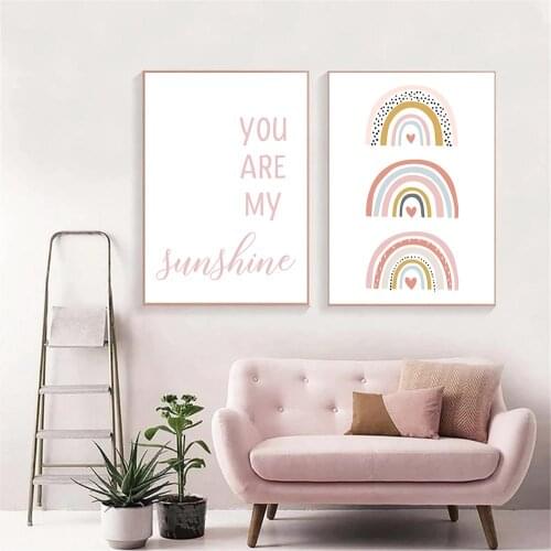 Abstract Rainbow Wall Art Canvas Painting Heart Poster Motivational Quotes Art Print Nordic Pictures Baby Kids Girls Room Decor