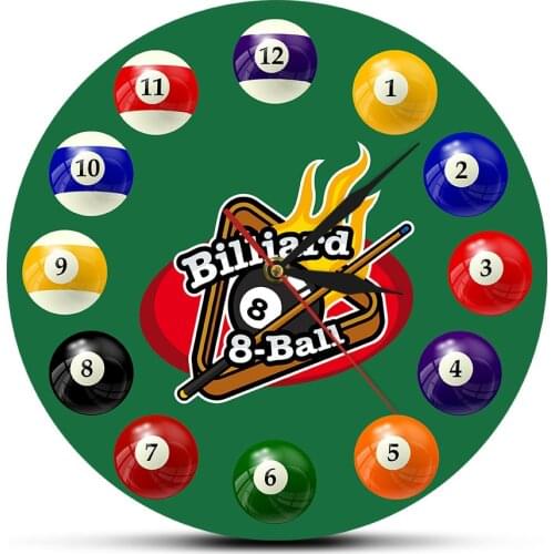 Billiards pool table 8-ball Modern Wall Clock Pool Snooker Sports Print Acrylic Watch Billiard Players Home Wall Decal Klock