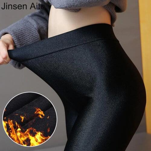 Jinsen Aite Plus Size 6XL Winter and Autumn Fleece Thicken Pants Large Size Black Stretch Slim Long Pants Skinny Leggings JS715