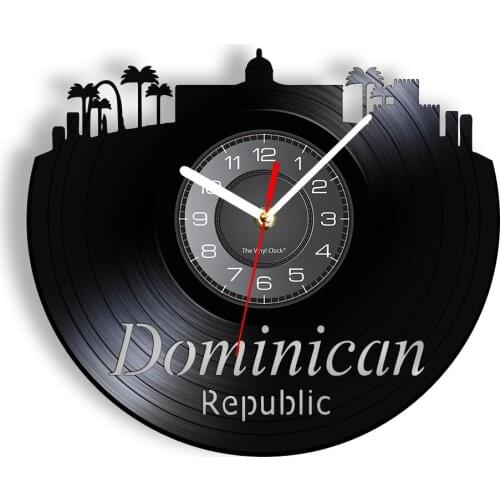 Dominican Republic Skyline Vinyl Record Wall Clock For Living Room Caribbean Palm Trees Art Tropical Home Decor Bedroom Clock