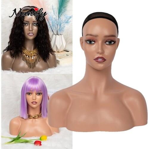 Nunify Black Beige Mannequin Head With Shoulders For Wigs Display Wig Making Tools Wig Holder Stand Female Model For Earring