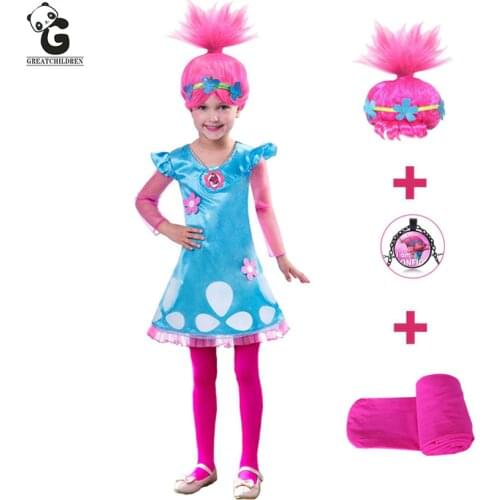 Trolls Poppy Dress for Girls Kids Trolls Poppy Costumes Girls Dresses Halloween Costumes for Kids Carnaval Fancy Dress Girl
