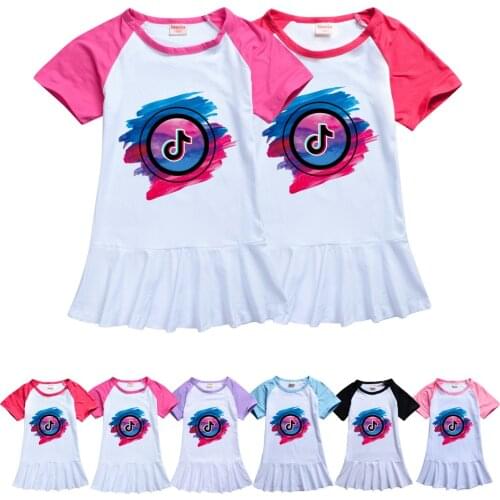 TIK TOK Baby Girls Dress Kids Ruffles Cartoon Pattern Dress For Girls Short Sleeve Children Clothes for Girls