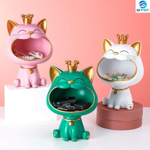 Home Decor 3D Cat Statue Sculpture Table Decoration Miniature Figurine Sundries Storage Box Modern Living Room Desk Decorations