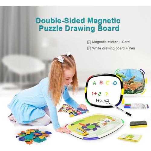 Doulble Sided Magnetic Puzzle & Drawing Board Painting Doodle Board with Coloring Pens Early Educational Toys Gift for Children