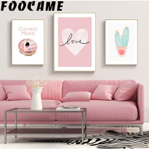 FOOCAME Cactus Sweet Pink Room Love Nordic Poster Nursery Kids Room Wall Print Art Canvas Painting Modern Decoration Pictures