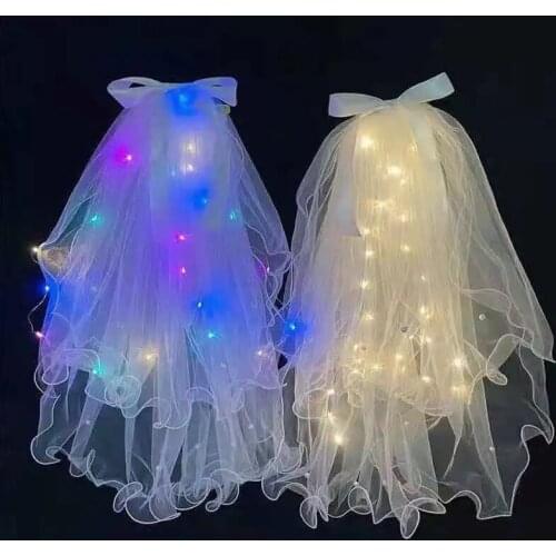 Net red fairy light gauze photo props selection with bowknot pearl silk double layer with light headwear