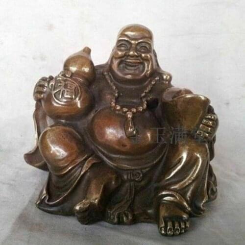 Chinese pure brass Carved statue Maitreya ' Laughing Buddha