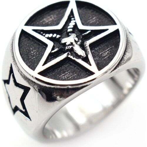 AsJerlya Retro Personality Pentagram Five-Star Goat Rings Stainless Steel Gothic Punk Minimalist Signet Ring Mens Jewelry Gifts