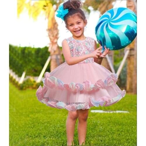 Kids Summer Dress Cake Tutu 3D Flower Princess Dress For Girl Children Party Wedding Formal Dress Clothes 2 10 Years