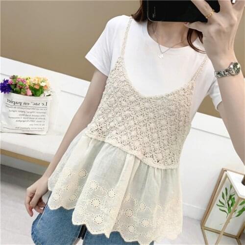 Summer Crochet Hollow Out Tank Top Boho Cotton Line T Shirt Women Sleeveless Camis Mujer Beach Holiday Tee Shirt Femme