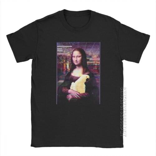 Mans T Shirt Mona Lisa T-Shirt Had A Cockatoo Vaporwave Vintage Male Tshirt Basic Tees Crew Neck Clothes Purified Cotton