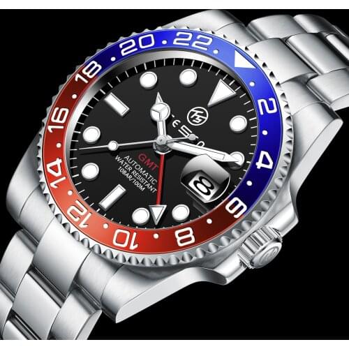 TESEN DESIGN 2021 GMT Mens Mechanical Watches Men Top Luxury Brand Automatic Mechanical Stainless Steel 316L Waterproof Watch