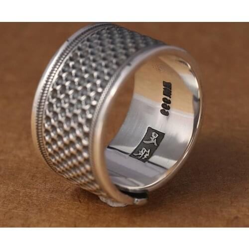 New real S999 pure silver auspicious cloud adjustable ring for men wide silver ring retro telescopic Thai silver man ring