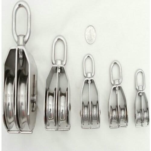 32MM Diameter Lifting Chain Cable Belt Stainless Steel 304 Eye Swivel Double Pulley Block With Two Wheels