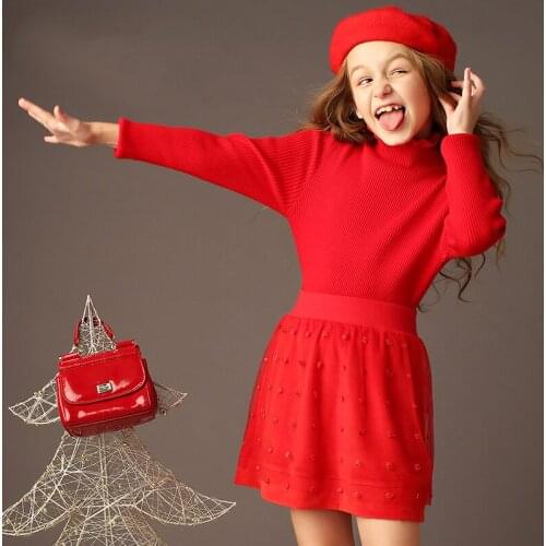 Girls'Red Screen Half-length shirt Childrens shirts Covered shirt