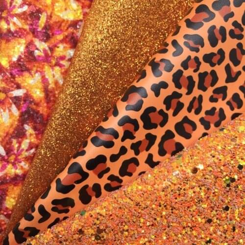 Leo Leather Orange Chunky Glitter Leather Fabric Leopard Printed Synthetic Leather EARRINGS BOWS DIY 21X29CM G384
