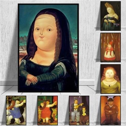 Nordic Funny Art Mona Lisa Canvas Paintings By Fernando Botero Famous Unframed Canvas Painting For Living Room Decor Home