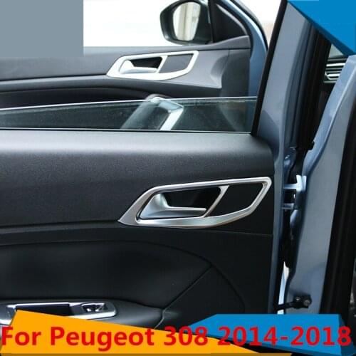 Car Styling Inner Door Handle Cover Door Bowl Frame Trim Sticker Accessories Interior decoration For Peugeot 308 2014-2018