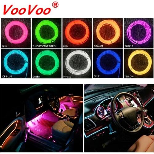 VooVoo 1M LED Strip Light Neon Light Glow Atmosphere Lamps Interior Light EL Wire 12V for Car Moto DIY Decorative Dashboard Door