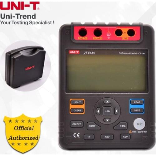 UNI-T UT513A Insulation Resistance Tester; 5000V Megohmmeter, Data Storage/Analog Bar Graph/DAR/USB Data Transfer/LCD Backlight