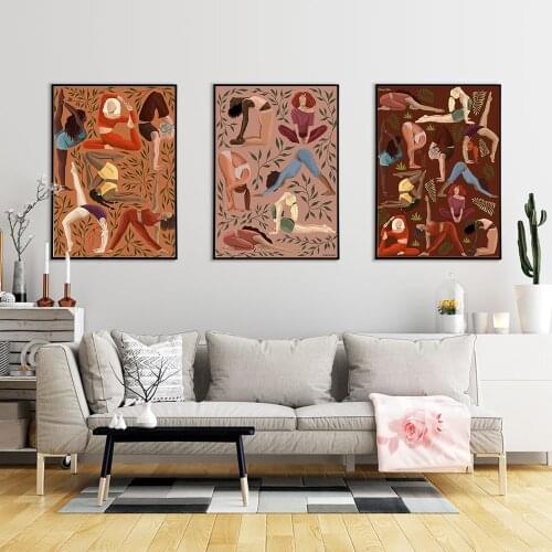 Vintage Yoga Moves Poster Canvas Art Prints Yoga Room Wall Decor Girls Fitness Gym Abstract Painting Pictures Bedroom Home Decor