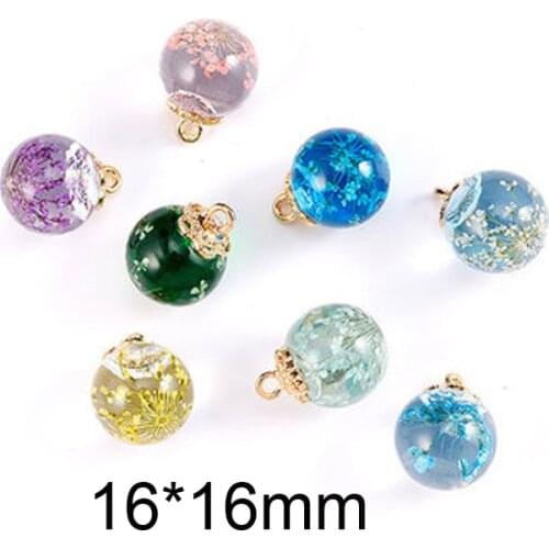 10pcs 16*16mm Jewelry Crystal Glass Dried Real Flowers Ball Charms Earring Necklace Pendant Girl Gift Jewelry Accessory YZ419