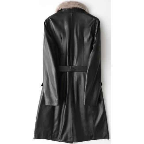 New 2020 Genuine Leather Jacket Women Winter Real Mink Fur Collar Sheepskin Coat Womens Down Jacket Long Macaw KJ706 's