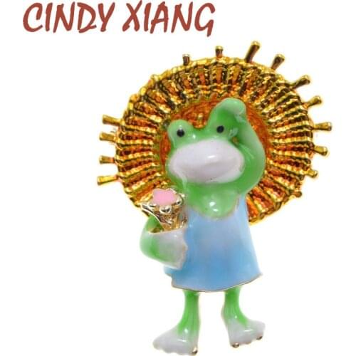 CINDY XIANG New Arrival Cute Frog Brooches For Women Colorful Enamel Animal Pin Wearing Hat Frog Brooch Kids Jewelry Good Gift