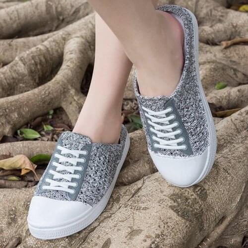 Women Half Slippers Hole Shoes Garden Shoes Beach Flat Slip-On Sandals Slippers Summer Without Heel Canvas Casual Shoesghn6