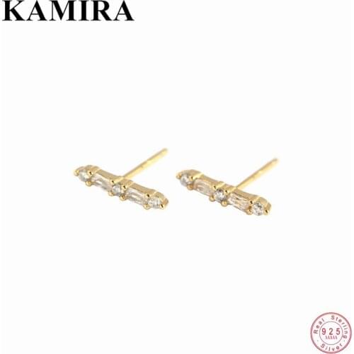 KAMIRA 925 Sterling Silver Korean Small White Zircon Pierce Stud Earrings for Women Sweet Charm Romantic Elegant Wedding Jewelry