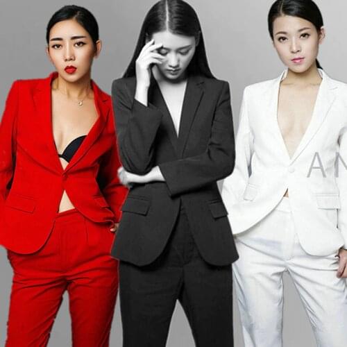 2020 Spring New Fashion Female 2 Pieces Sets Women Suit Soild Color Office Lady Suit Jacket And Harlan Pants Light Blue Twinset