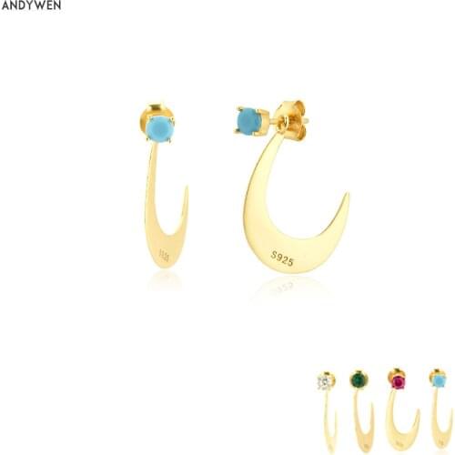 ANDYWEN 100% 925 Sterling Silver Gold Turquoise Moon Circle Piercing Rock Punk European Fashion Fine Luxury Jewelry For Women