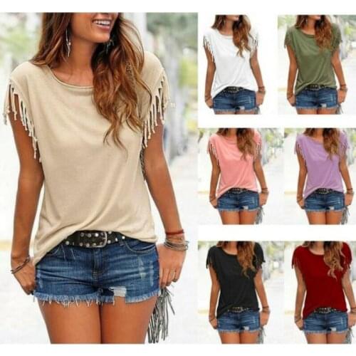 Womens Casual Tassels Short Sleeve Fashion T Crewneck Casual Hot Tops Sz B