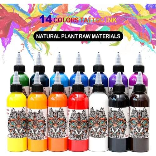 14 Colors 120ml 1 Bottle Natural Plant Professional Tattoo Ink for Safe Tattoos and Body Art Lasting Permanent Tattoo Pigments
