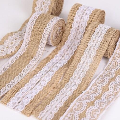 10Meters/Lot 2inch Natural Jute Burlap Hessian Ribbon with White Lace Trim Rustic Vintage Wedding Decor Party Gift Wrapping Tape