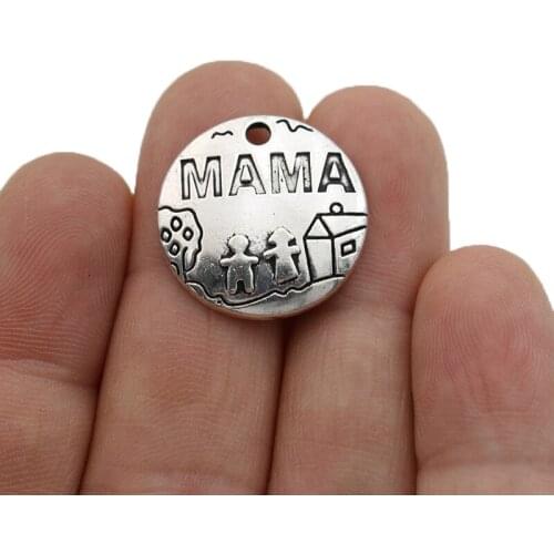 JAKONGO Antique Silver Plated Mama Charm Pendants for Jewelry Making Bracelet DIY Accessories 22mm 10pcs