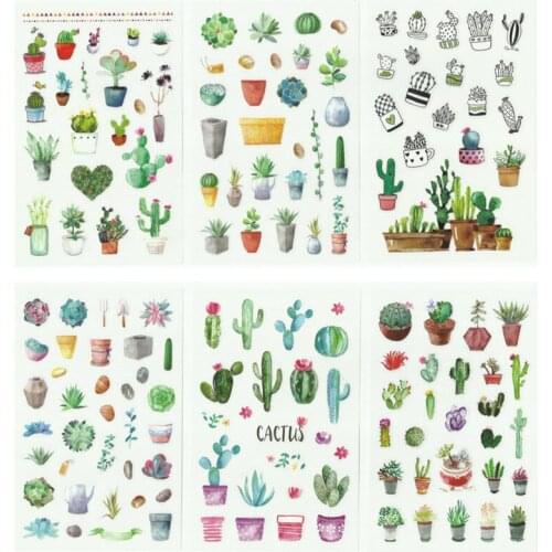 6 sheets/lot Love in Cactus Cartoon Stickers Diary Sticker Scrapbook Decoration PVC Stationery Stickers