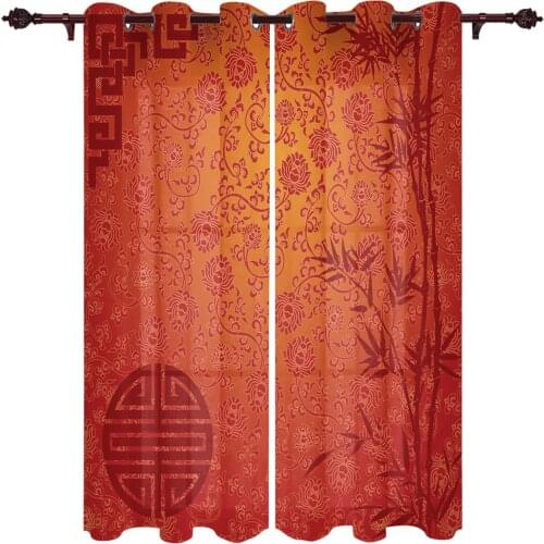 Bamboo Pattern Chinese Style Valance Curtains For Living Room Study Youth Bedroom Kitchen Outdoor Windows Custom Cotton Linen