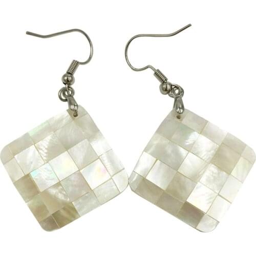 Free Shipping Women Fashion Jewelry White Mother of pearl Shell Rhombus beads Earring 1Pair C8488