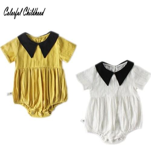 Short Sleeve Newborn Baby Bodysuit Infant Kids Toddler School Style Turn-Down Collar Body Suit Twins Girl Clothes tweeling 0-24m