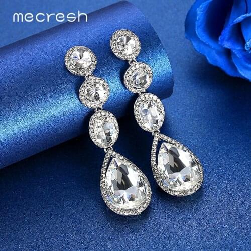 Mecresh Statement Big Long Wedding Drop Earrings for Women Fashion Multi Color Crystal Rhinestone Bridal Dangle Earrings MEH1581