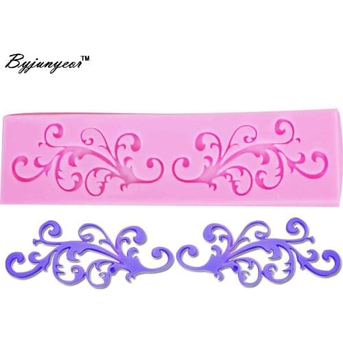 Byjunyeor F1041 Symmetrical Lace Leaf Pattern Mat For Cake Border Sugarcraft Gumpaste Cake Decorating Tools