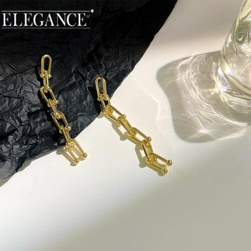 Elegance Korean Geometric Copper Lock Clip Earrings Women Statement 2021 Punk Gold Color Piercing Clip on Earrings Party Jewelry