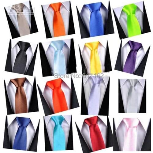 Unisex gravatas de seda Multi-Color Polyester Men Neck Tie Skinny Solid Color Plain Satin Tie Wedding Business Accessories