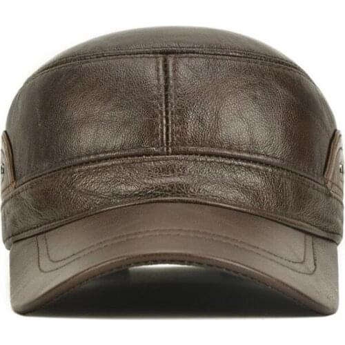 XdanqinX Mens Flat Cap Cowhide Leather Cap 2020 New Men Genuine Leather Hat Army Military Hats Adjustable Size Men Brands Caps