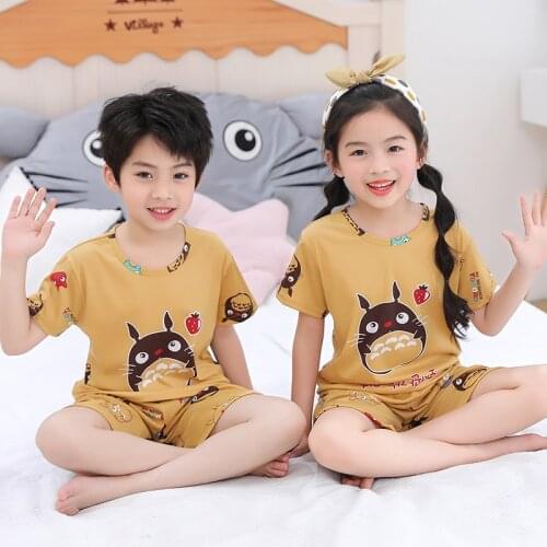 Summer Casual Clothes Short Sleeve+shorts Suit Cartoon Children Pajamas Set Girls Sleepwear Kids Homewear Boys 3-12y Clothing
